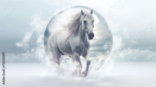 rising horse white friesian horse water Ai Generative