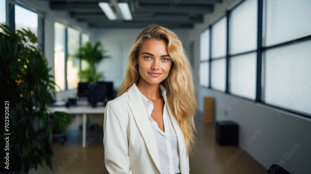 Beautiful blonde woman in stylish business clothes. Successful strong woman, office worker, manager. Beautiful blonde woman in stylish business clothes. Successful strong woman, office worker, manager.