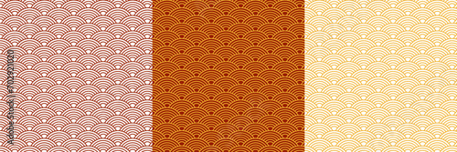 Japanese Wave pattern seamless, Vector Set, Red and golden Color, Lunar new year decoration, Chinese new year 