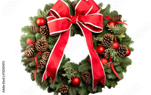 A Wreath of Festivity Enhanced by a Red Ribbon Isolated on Transparent Background PNG.