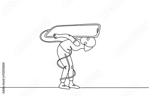 Nomophobia. Woman. Smartphone. One line