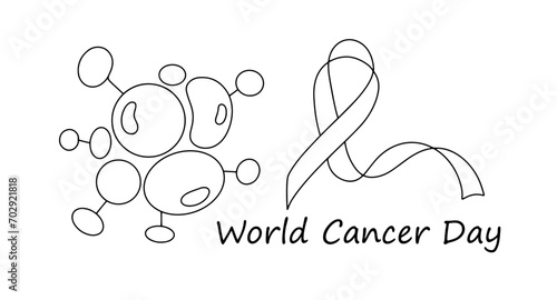  Cancer cell. Ribbon. One line
