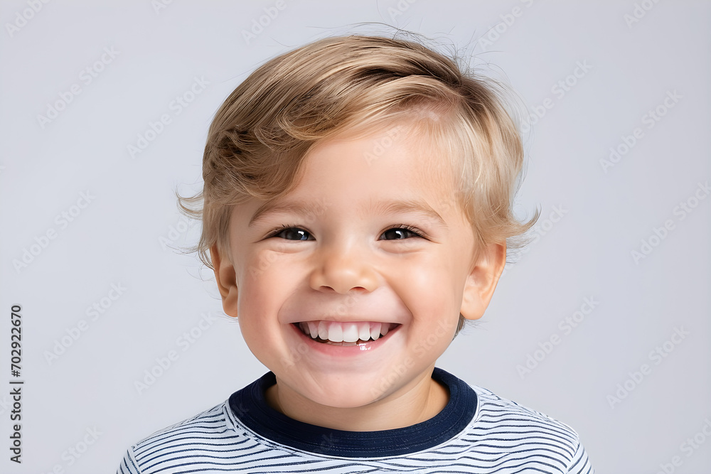 A young boy with a big smile. The background is simple. Generative AI A young boy with a big smile. The background is simple. Generative AI