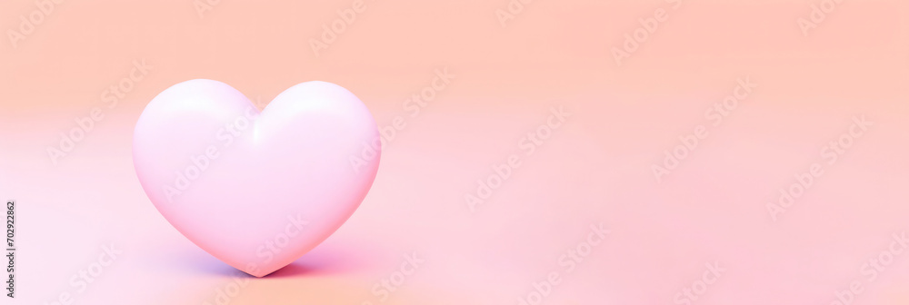 Banner 3D hearts as icons, cartoonish and cute, shiny and smooth, clean background, simple details