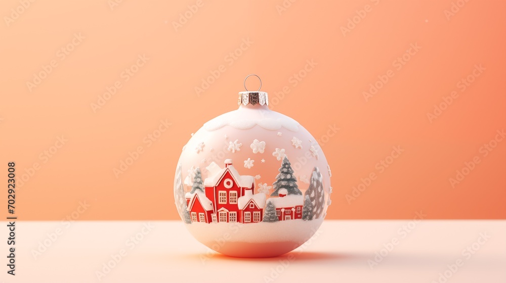 Christmas decoration ball in which decorated Christmas things covered with snow ornament on pastel color background. award-winning photography, 200mm, HD, f/2.0, highly detailed, accurate, highly deta Christmas decoration ball in which decorated Christmas things covered with snow ornament on pastel color background. award-winning photography, 200mm, HD, f/2.0, highly detailed, accurate, highly deta