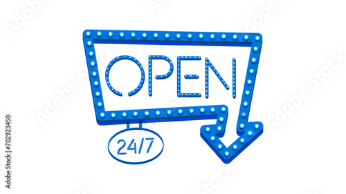 Open 24/7 Blue Marque Sign