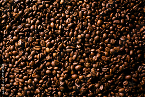 Full Frame Close Up Studio Shot Of Roasted Coffee Beans