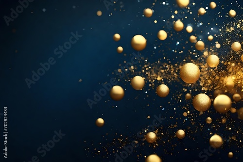 abstract background with Dark blue and gold particle. Christmas Golden light shine particles bokeh on navy blue background. Gold foil texture. Holiday concept.