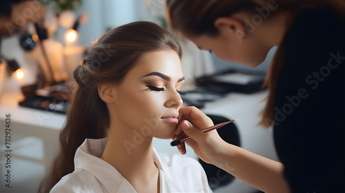 Make-up artist applies makeup to a girl