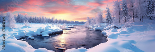 Winter Wonderland: Snowy Stream Landscape © nimnull
