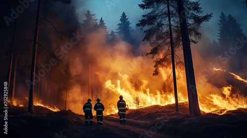 Firefighters extinguish a forest fire.