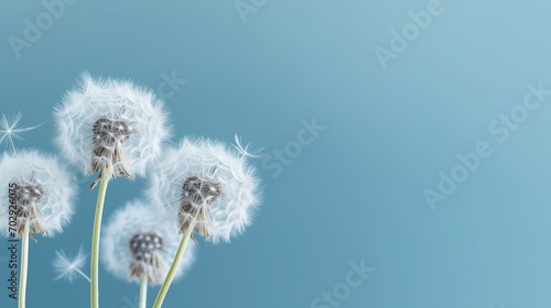 Beautiful dandelion flower seed isolated white cloud blue background