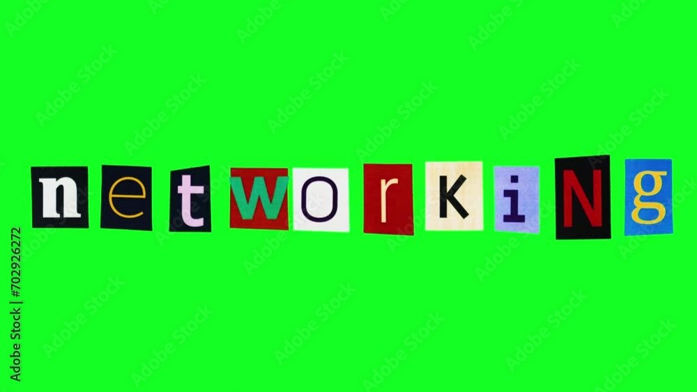 Networking text consisting of cartoon collage of animated letters on ...