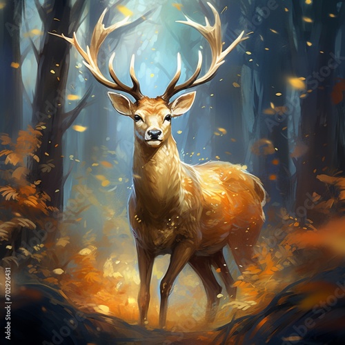 Beautiful deer digital painting image Generative AI
