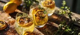 Grilled lemon gin and tonics with herbs
