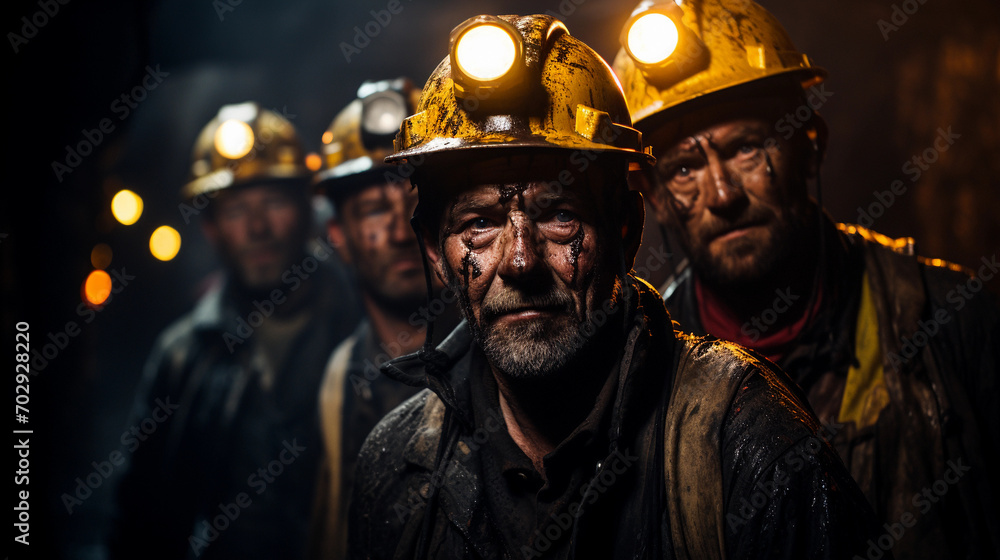Coal Miners Illuminating the Depths with Headlamps in a Working Mine