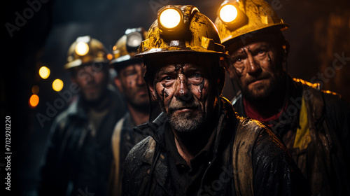 Coal Miners Illuminating the Depths with Headlamps in a Working Mine photo