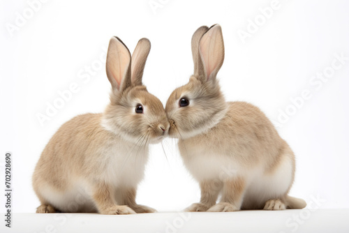 Couple of rabbit on white background. Generative AI