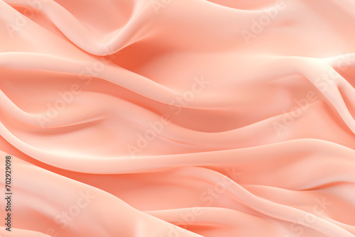 Seamless texture of draped fabric of peach color. Beautiful emerald peach fuzz soft silk fabric pattern. Design for texture, background, wallpaper.