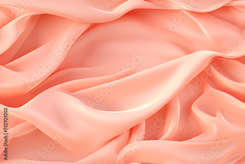 Seamless texture of draped fabric of peach color. Beautiful emerald peach fuzz soft silk fabric pattern. Design for texture, background, wallpaper.