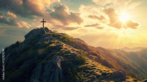 Passion Week cross on a hill symbolizing the sacrifice photo