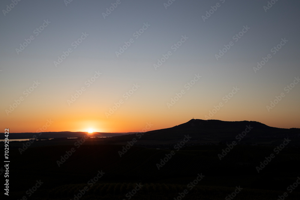 Sunrise in vineyards under Palava, Southern Moravia, Czech Republic Sunrise in vineyards under Palava, Southern Moravia, Czech Republic