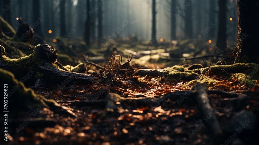 Obraz premium Serene Forest Floor with Decaying Branches Embracing the Cycle of Nature