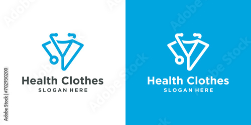 Medical fashion logo vector template. combination of stethoscope and medical gown Suitable for fashion symbols and healthcare logos