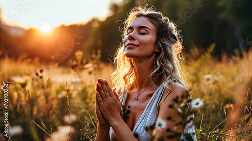 Young Woman Meditates In The Sunlight photo