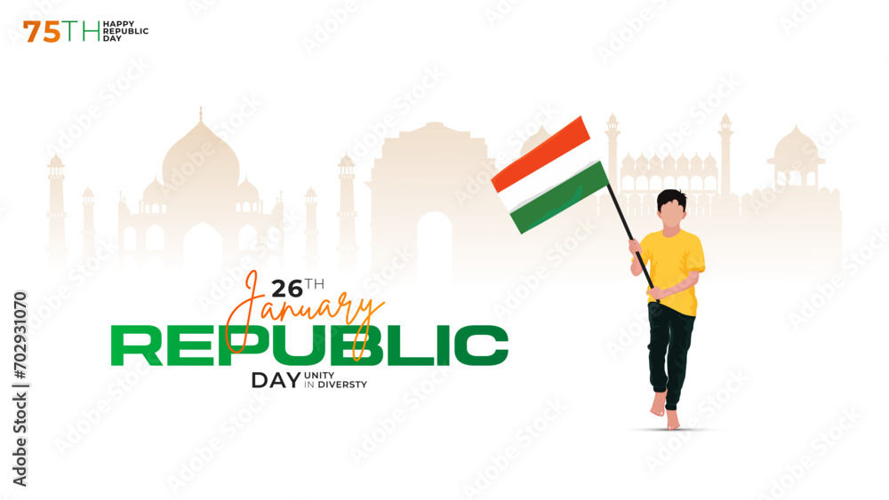 Naklejka premium 75th Indian Republic Day, 26 January Celebration Social Media Post, Web Benner, Status Wishes 