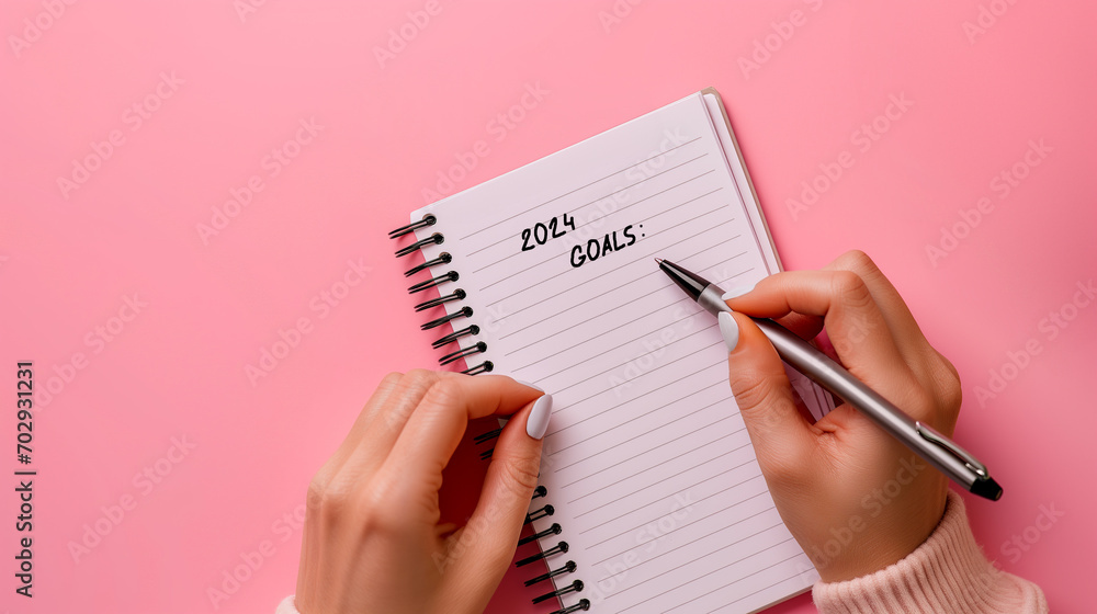top view shot of hands holding pen and notepad with inscription top view shot of hands holding pen and notepad with inscription