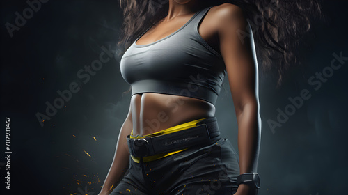 Woman's waist in sports clothing with visible well defined abdominal muscles photo