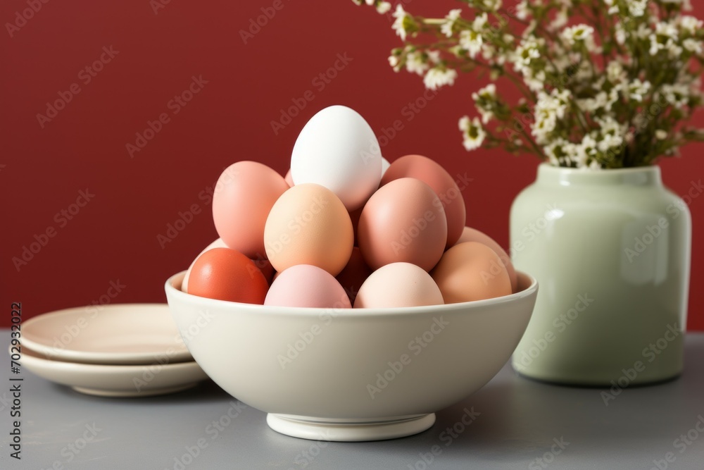 Eggs in trendy colors. Background with selective focus and copy space Eggs in trendy colors. Background with selective focus and copy space