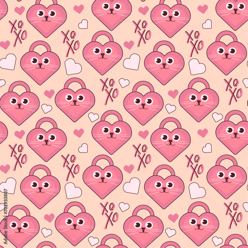 Love padlock seamless pattern with hearts Love padlock seamless pattern with hearts