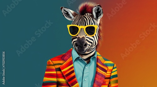 A Stylish Zebra Rocking a Colorful Suit and Sunglasses