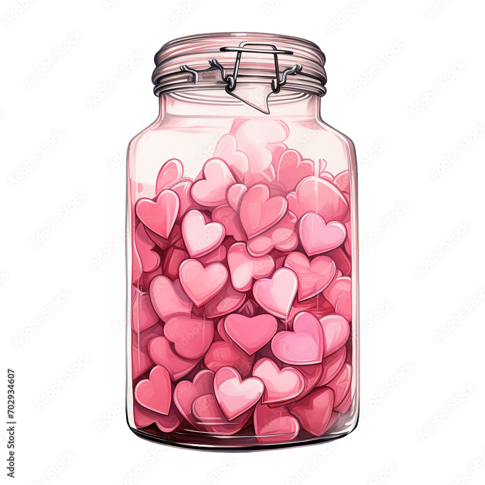 Jar filled with pink hearts. AI generated image Jar filled with pink hearts. AI generated image