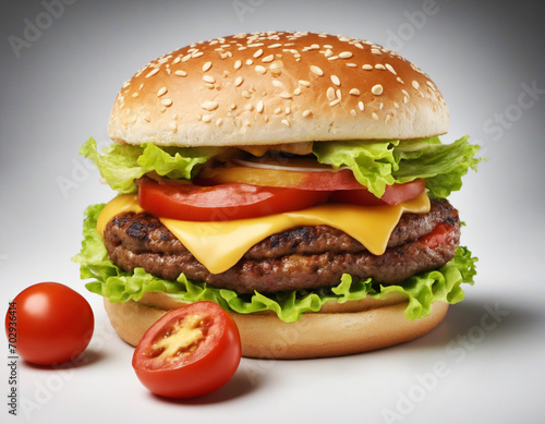 Toasted Cheeseburger with Lettuce and Tomato