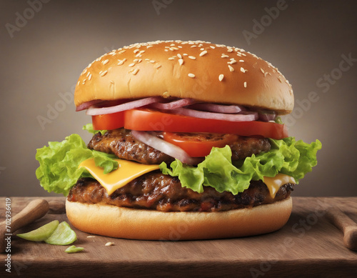 Toasted Cheeseburger with Lettuce and Tomato