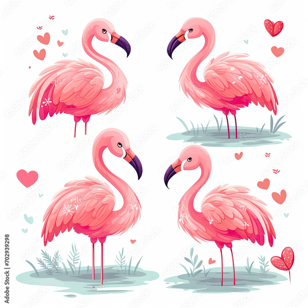 Obraz premium Set of flamingos on a white background