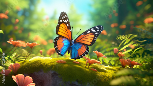 A cute colorful butterfly flying in the forest