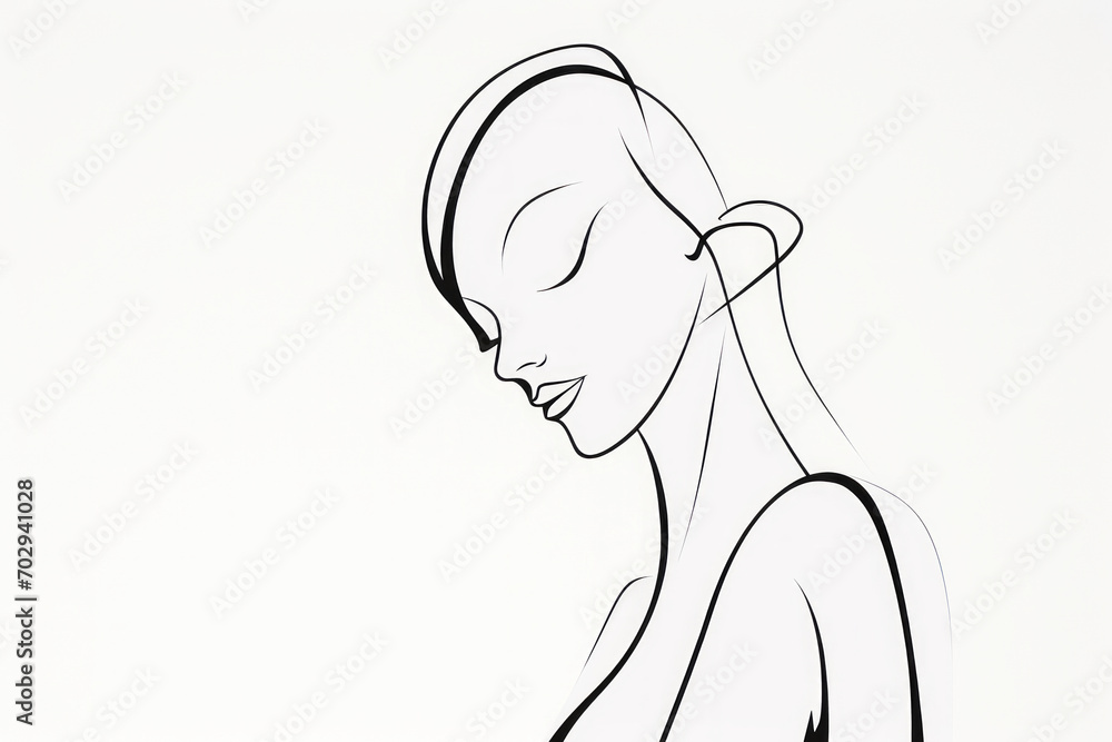 Minimalist line drawing of a woman leaning forward, her fingers touching, lost in thought. Minimalist line drawing of a woman leaning forward, her fingers touching, lost in thought.