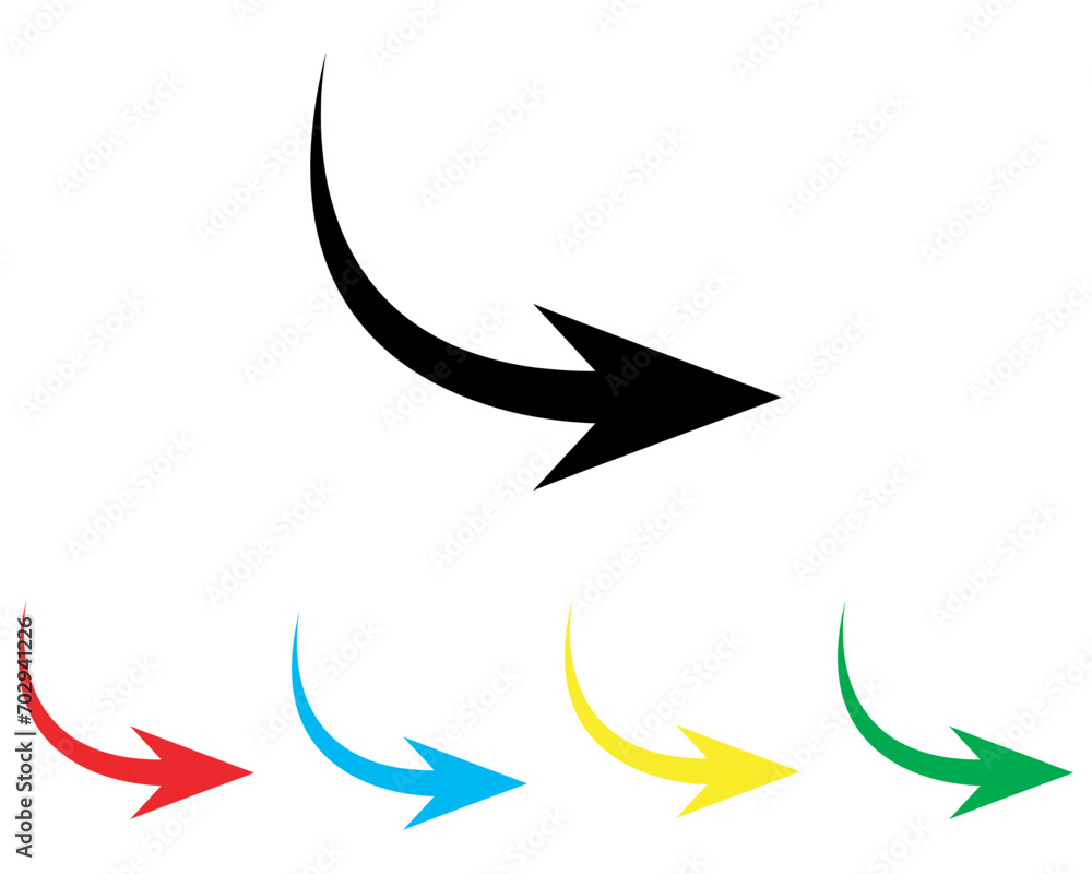 Curved arrow icon vector. Arrow pointer icon sign symbol in trendy flat style. Set elements in colored icons. Arrow right vector icon illustration isolated on white background Curved arrow icon vector. Arrow pointer icon sign symbol in trendy flat style. Set elements in colored icons. Arrow right vector icon illustration isolated on white background