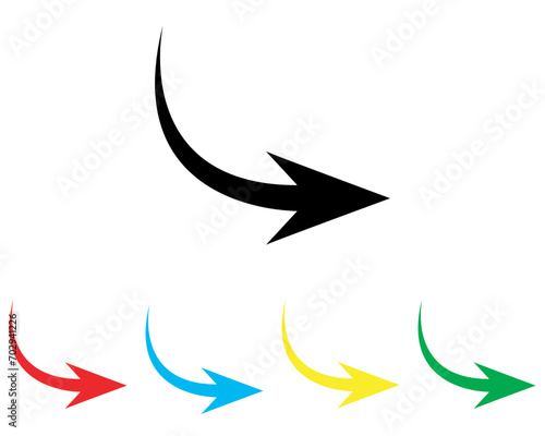 Curved arrow icon vector. Arrow pointer icon sign symbol in trendy flat style. Set elements in colored icons. Arrow right vector icon illustration isolated on white background