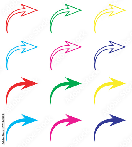 Curved arrow icon vector. Arrow pointer icon sign symbol in trendy flat style. Set elements in colored icons. Arrow right vector icon illustration isolated on white background