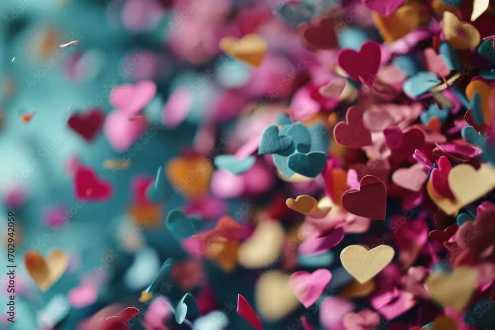 Festive Burst Of Love: Colorful Heart Confetti Explosion Festive Burst Of Love: Colorful Heart Confetti Explosion