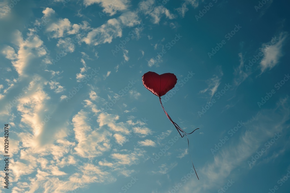 Fototapeta premium Heartwarming Kite Soaring Above, Spreading Love Through The Skies