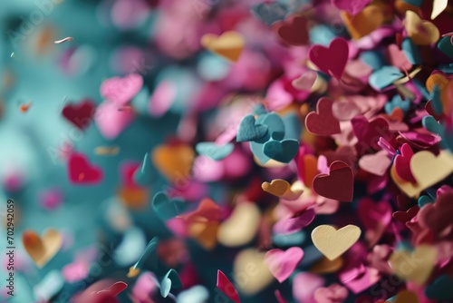 Festive Burst Of Love: Colorful Heart Confetti Explosion