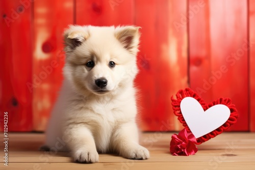 Puppy With Heartshaped Tag, Making For Adorable Valentine © Anastasiia