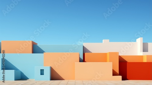 Minimal image of a colorful walls in bright lights with sky. Visual Harmony