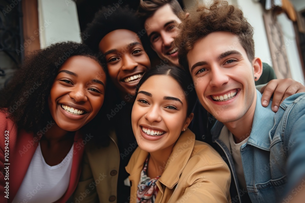 Group of multiracial friends taking selfie picture Group of multiracial friends taking selfie picture